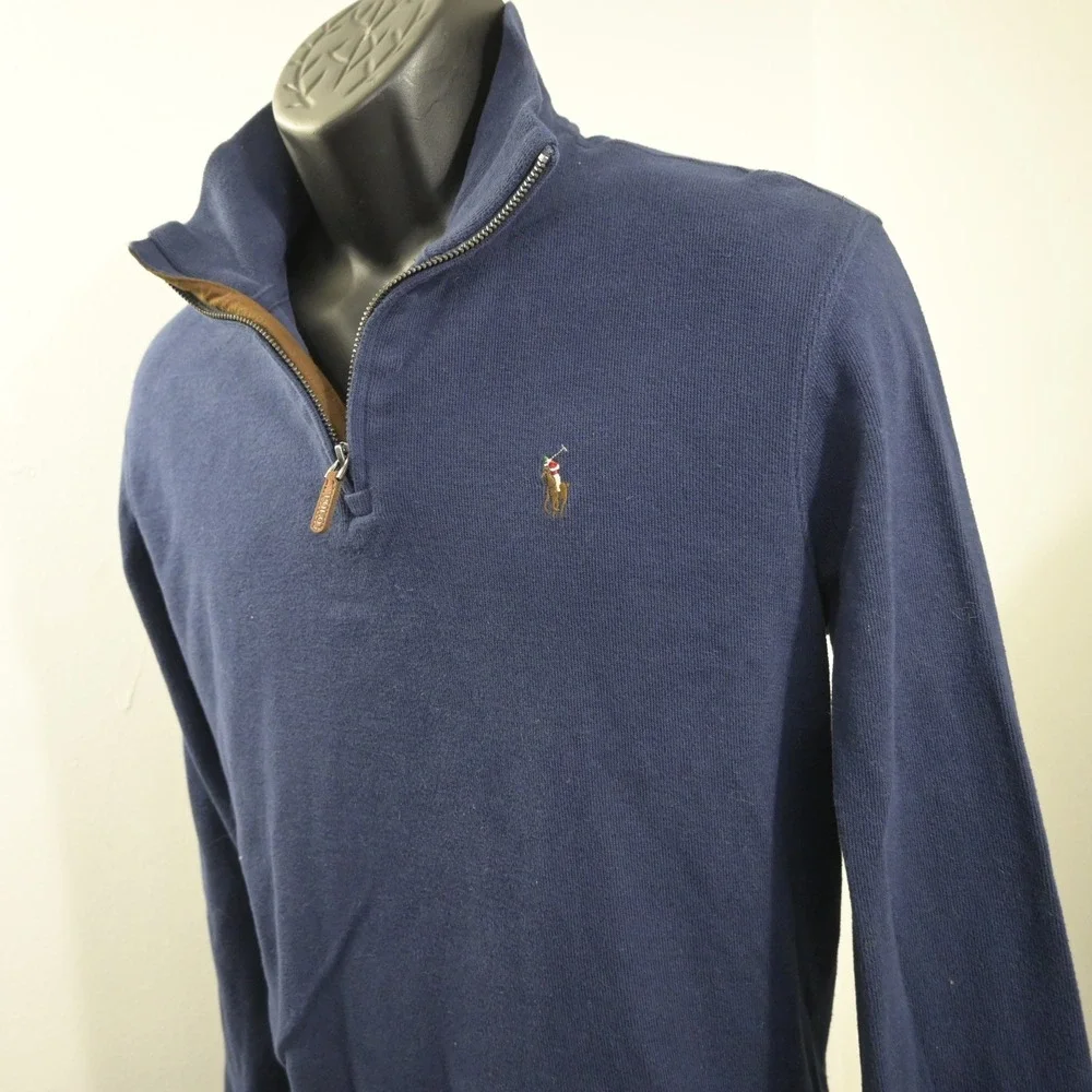 Polo Ralph Lauren Quarter Zip Pullover Mens M Navy Blue Estate Rib Pony Logo